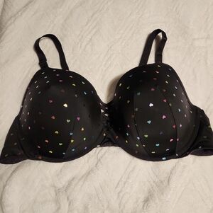 Black Heart-Print Push-Up Bra with Crisscross Detail torrid 44DD